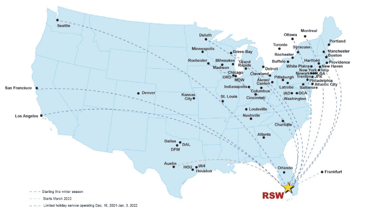 RSW Airport Flight Map
