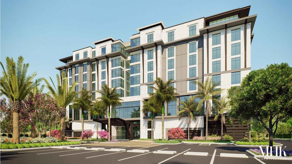 Architectural rendering of the latest Naples Development: a luxury 8-story dual-brand hotel at The Commons.