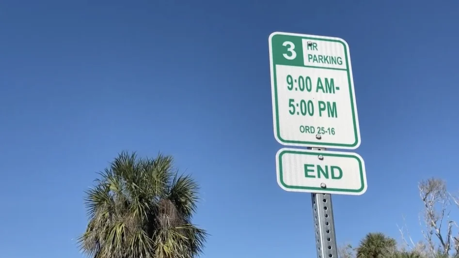 Parking signage and street view in the historic village of Boca Grande.