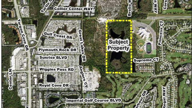 Aerial site plan for the Imperial Lakes North Naples development and road extension.